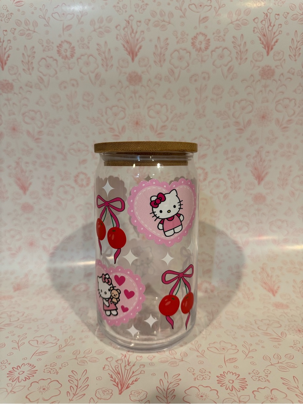 Hello Kitty Cherry Glass Canister with Wood Lid - Pink & Red